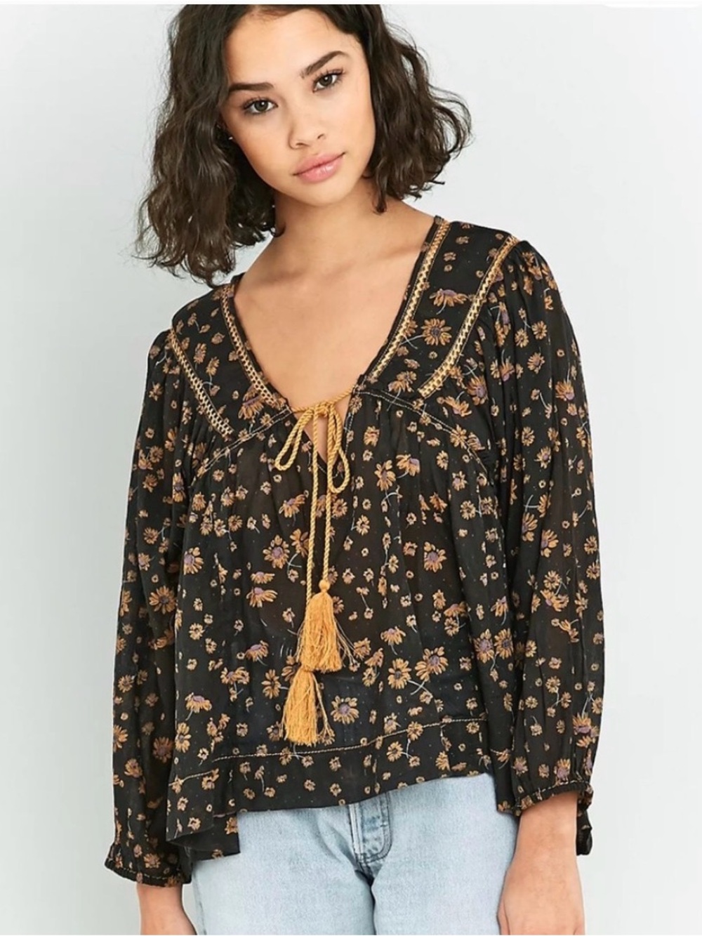 Free People Never a Dull Moment Floral Peasant Blouse